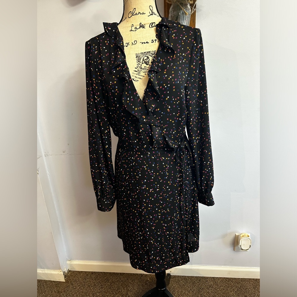 Popsugar midi dress wrap‎ stars print ruffle hem whimsical fairy witchy goth